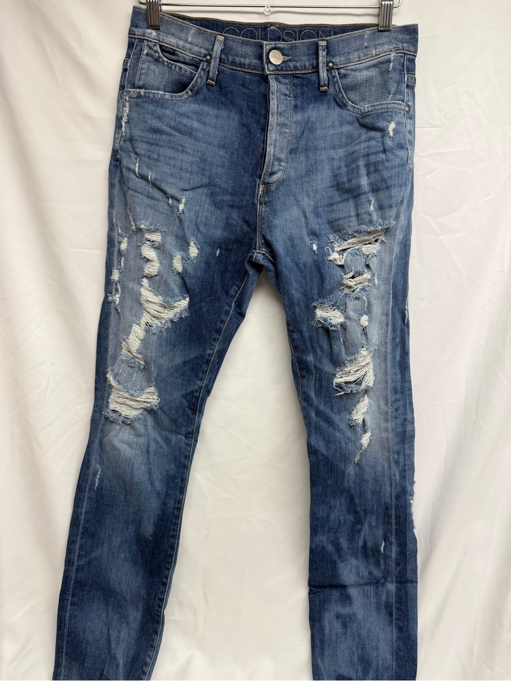 Goldsign Distressed Blue Straight-Leg Jeans